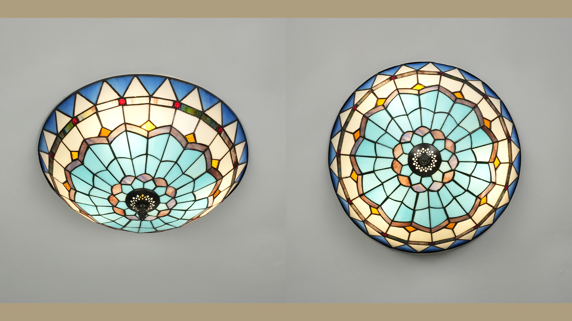 Aeyee Tiffany Style Ceiling lamp, Blue Stained Glass Flush Mount
